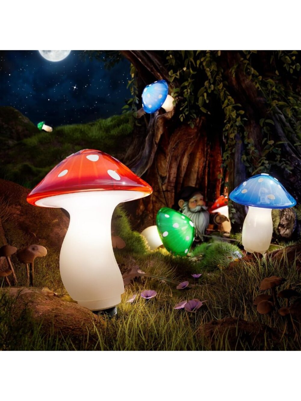 Multicolor Solar Mushroom Lights - 9 Pack, 30FT, 8 Modes, Waterproof Garden